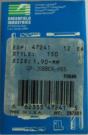 1.9mm Jobber 12per Pack - Click Image to Close
