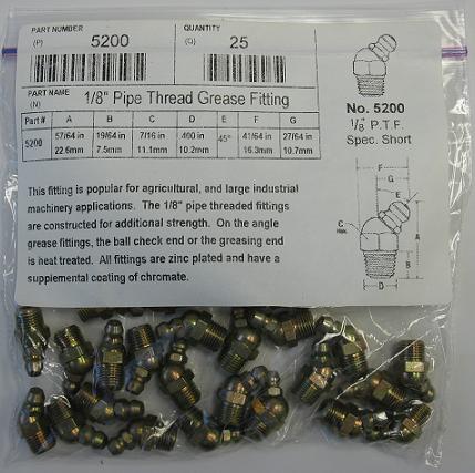 5200 1/8" Pipe Thread Grease Fitting 25 per bag - Click Image to Close